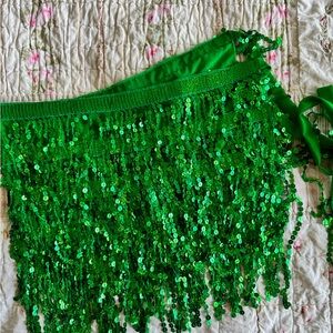 Green Sequin Fringe Skirt
